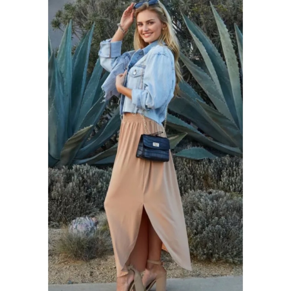SOLD OUT Camel Smocked Waist Side Slit Pocket Maxi Skirt - Picture 3 of 6